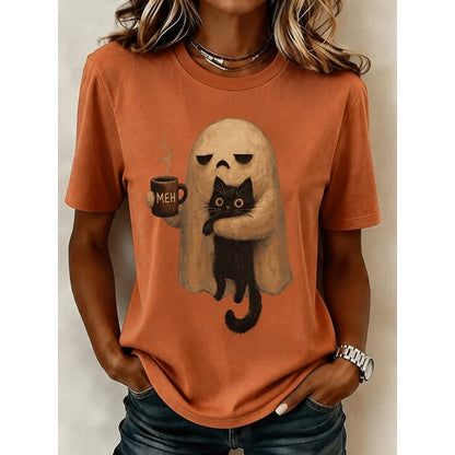 Sophia | Women's Playful Ghost Cat Halloween Tee