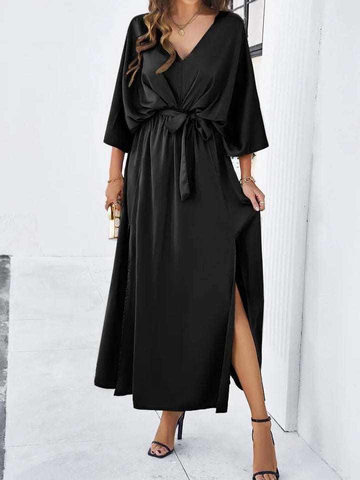 Andrea | Women's Elegant Satin Wrap Dress with Side Slit