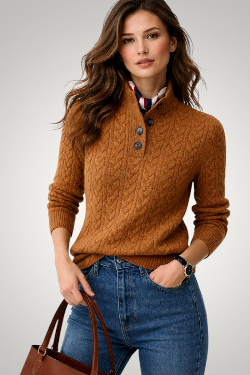 Mia | Women's Winter Button Mock-Neck Jumper