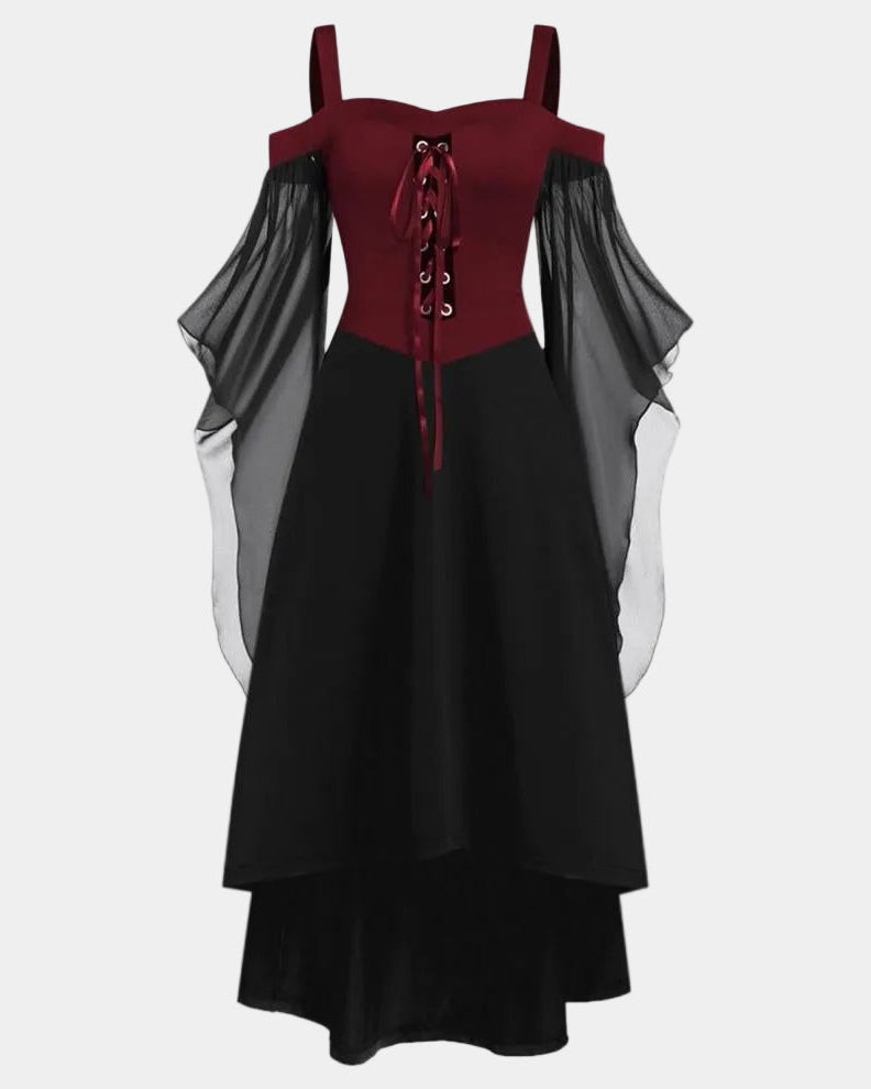 Women's Halloween Cold-Shoulder Gothic Lace Dress
