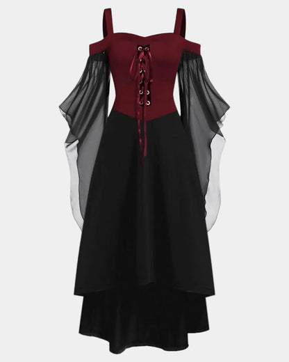 Women's Halloween Cold-Shoulder Gothic Lace Dress