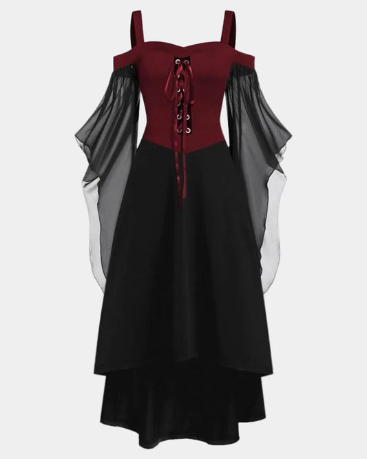 Women's Halloween Cold-Shoulder Gothic Lace Dress