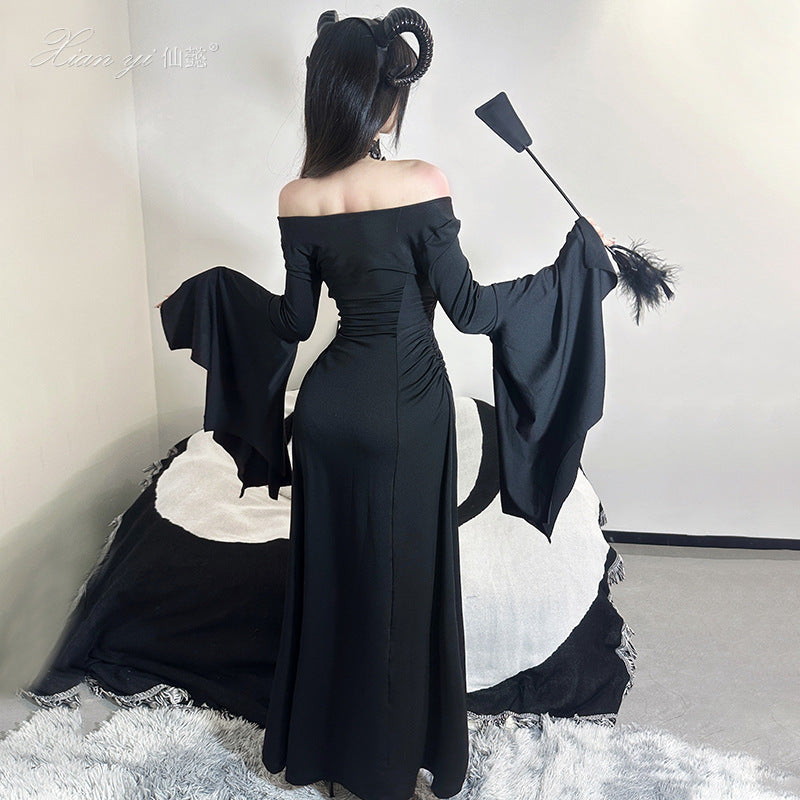 Women's Halloween Gothic Witch Dress with Bell Sleeves