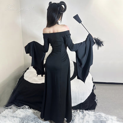 Women's Halloween Gothic Witch Dress with Bell Sleeves