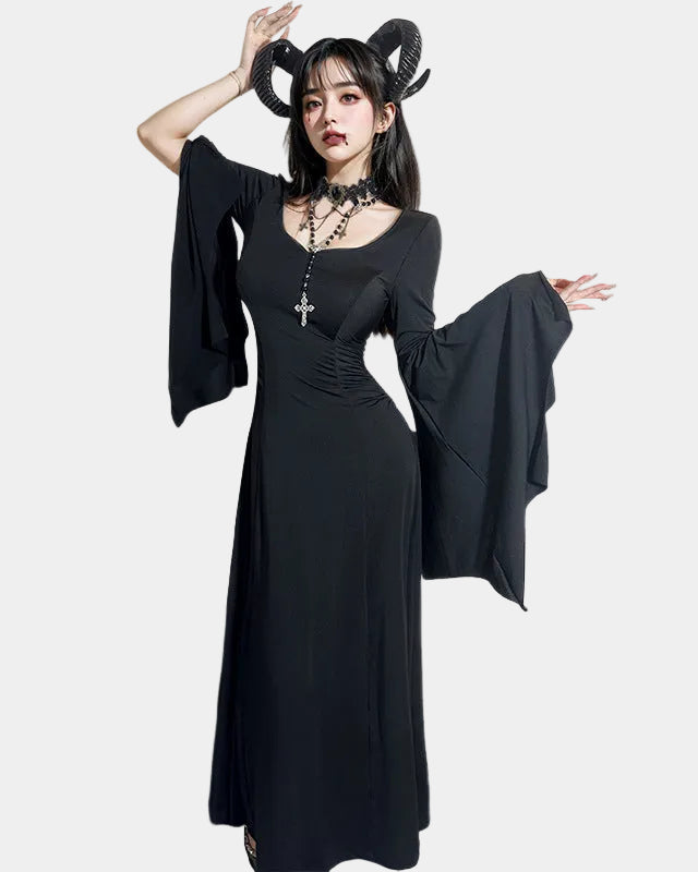 Women's Halloween Gothic Witch Dress with Bell Sleeves