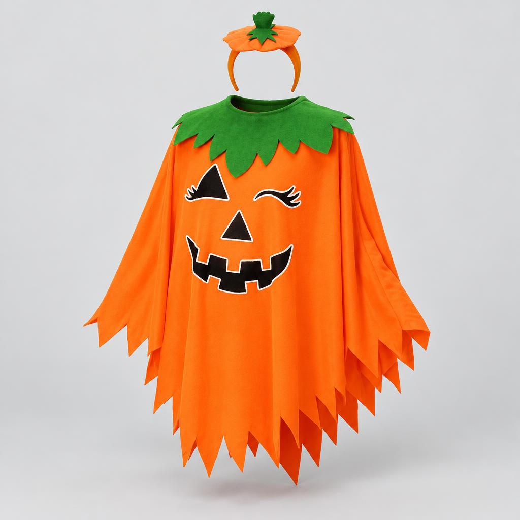 Women's Halloween Pumpkin Costume Poncho with Headband
