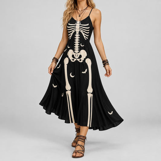 Women's Halloween Skeleton Maxi Dress