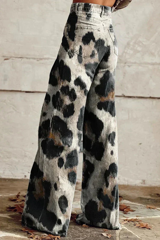 Wren | Women's High Waist Baggy Cow Printed Jeans