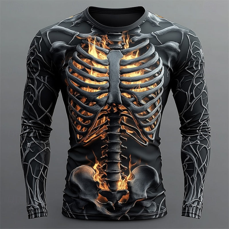Theodore | Men's Flame Skeleton Halloween Long-Sleeve Shirt