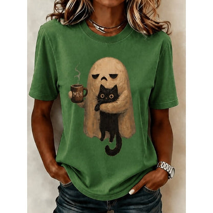 Sophia | Women's Playful Ghost Cat Halloween Tee